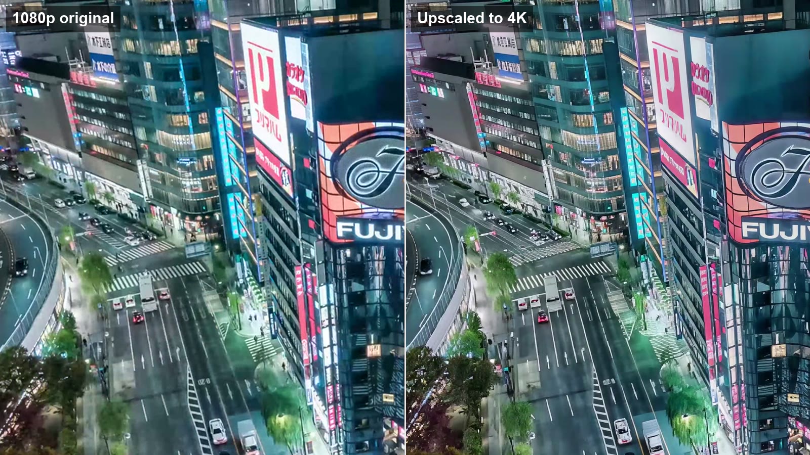 The same frame as a 1080p original and upscaled to 4K by VideoUpscaler